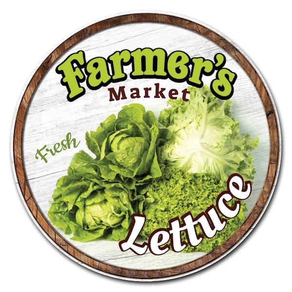 Corrugated Plastic Sign With Stakes 24in Circular-Farmers Market Lettuce, C-24-CIR-WS-Lettuce